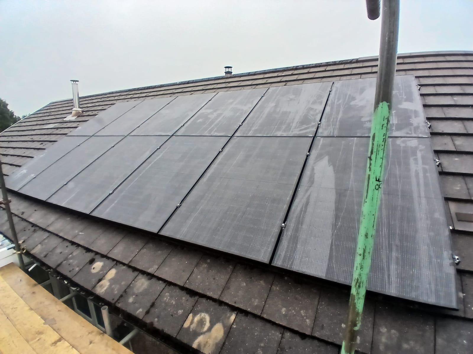 Steel columns and canopy frame of a solar carport under construction